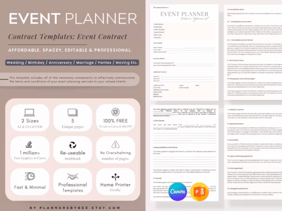 Download Event Planner Contract Template, Canva - Event planner Collection