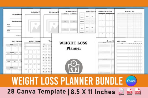 Download Weight Loss Planner Bundle Canva - Weight loss planner Collection