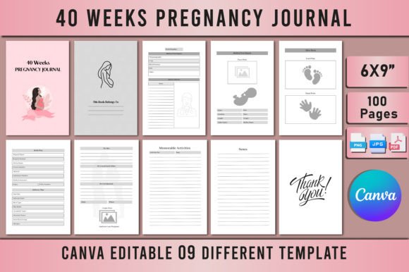 Download Editable 40 Weeks Pregnancy Journal for - Pregnancy journal Collection