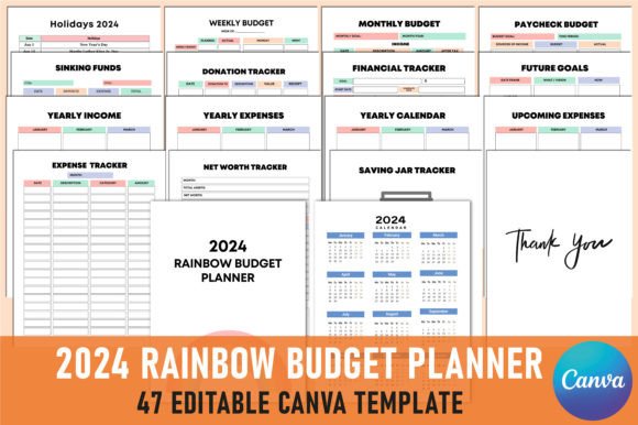 Download Editable 2024 Rainbow Budget Planner KDP - Budget planner Collection