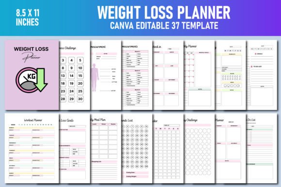 Download Weight Loss Planner Canva KDP - Weight loss planner Collection