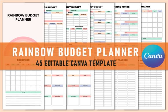Download Editable Rainbow Budget Planner Canva - Budget planner Collection