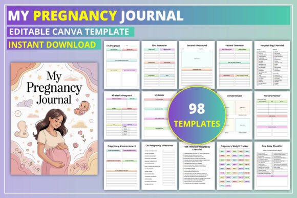Download My Pregnancy Journal Canva Template - Pregnancy journal Collection