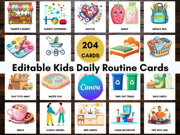 Download 204 Editable Kids Daily Routine Cards - Daily routine Collection