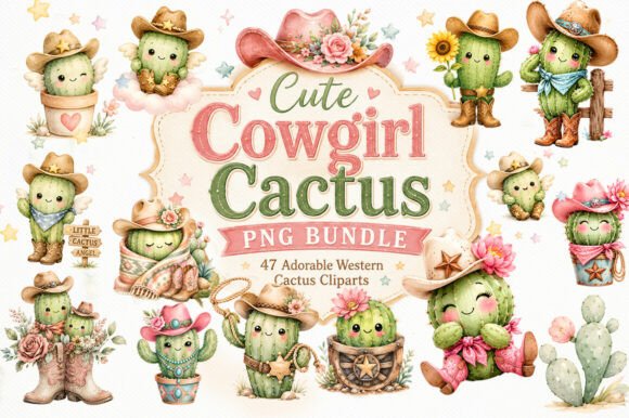 Download Cute-cowgirl-cactus-png-bundle-pack - Premium Resources